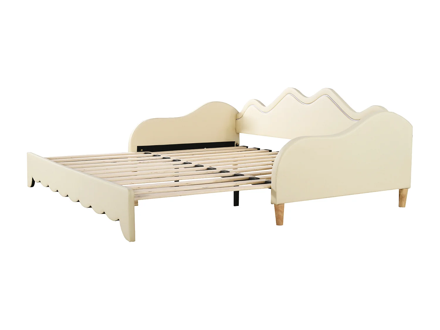 Lit enfant rembourré 90(180)x190cm avec éclairage LED, multifonction 2 en 1, lit enfant en similicuir, beige, sans matelas