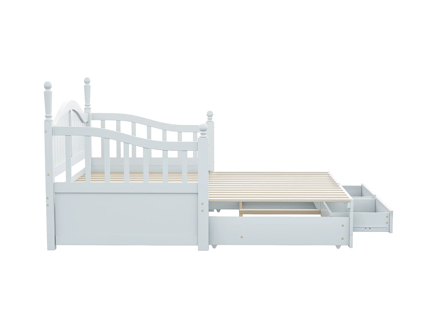Lit enfant 90/180x190 cm, lit gigogne avec 2 tiroirs, pin, lit multifonctionnel, blanc