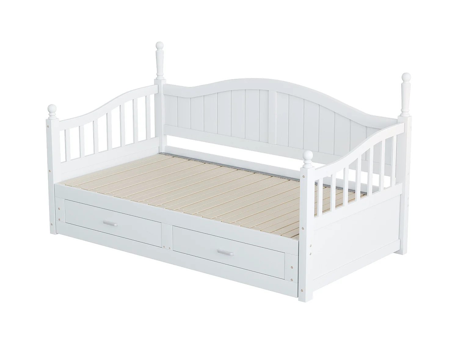 Lit enfant 90/180x190 cm, lit gigogne avec 2 tiroirs, pin, lit multifonctionnel, blanc