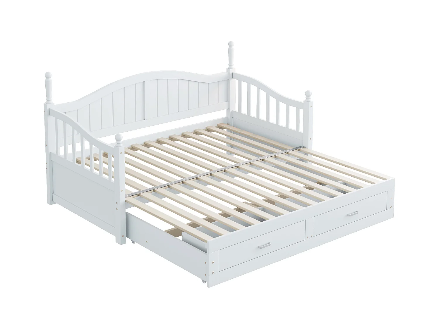 Lit enfant 90/180x190 cm, lit gigogne avec 2 tiroirs, pin, lit multifonctionnel, blanc