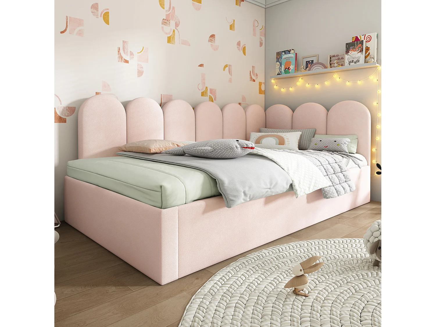 Lit gigogne 90x200/190 cm - Lit adulte avec sommier à lattes - velours rose - sans matelas