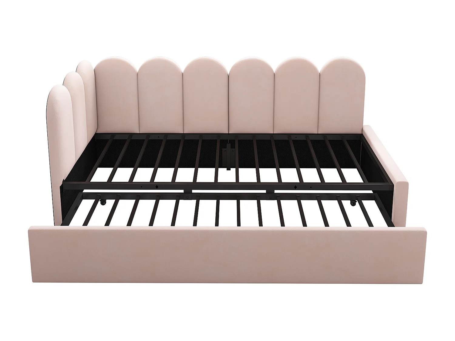 Lit gigogne 90x200/190 cm - Lit adulte avec sommier à lattes - velours rose - sans matelas