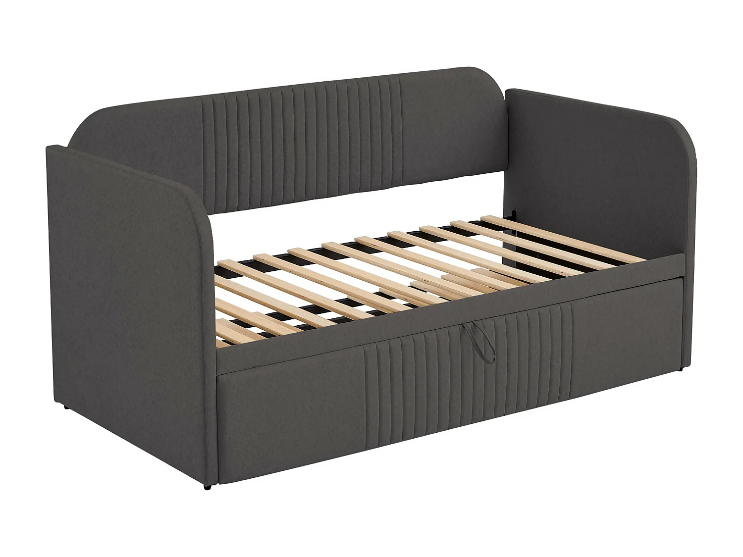Lit gigogne 90/180x190 cm - Lit adulte avec sommier à lattes en bois - lin gris - sans matelas