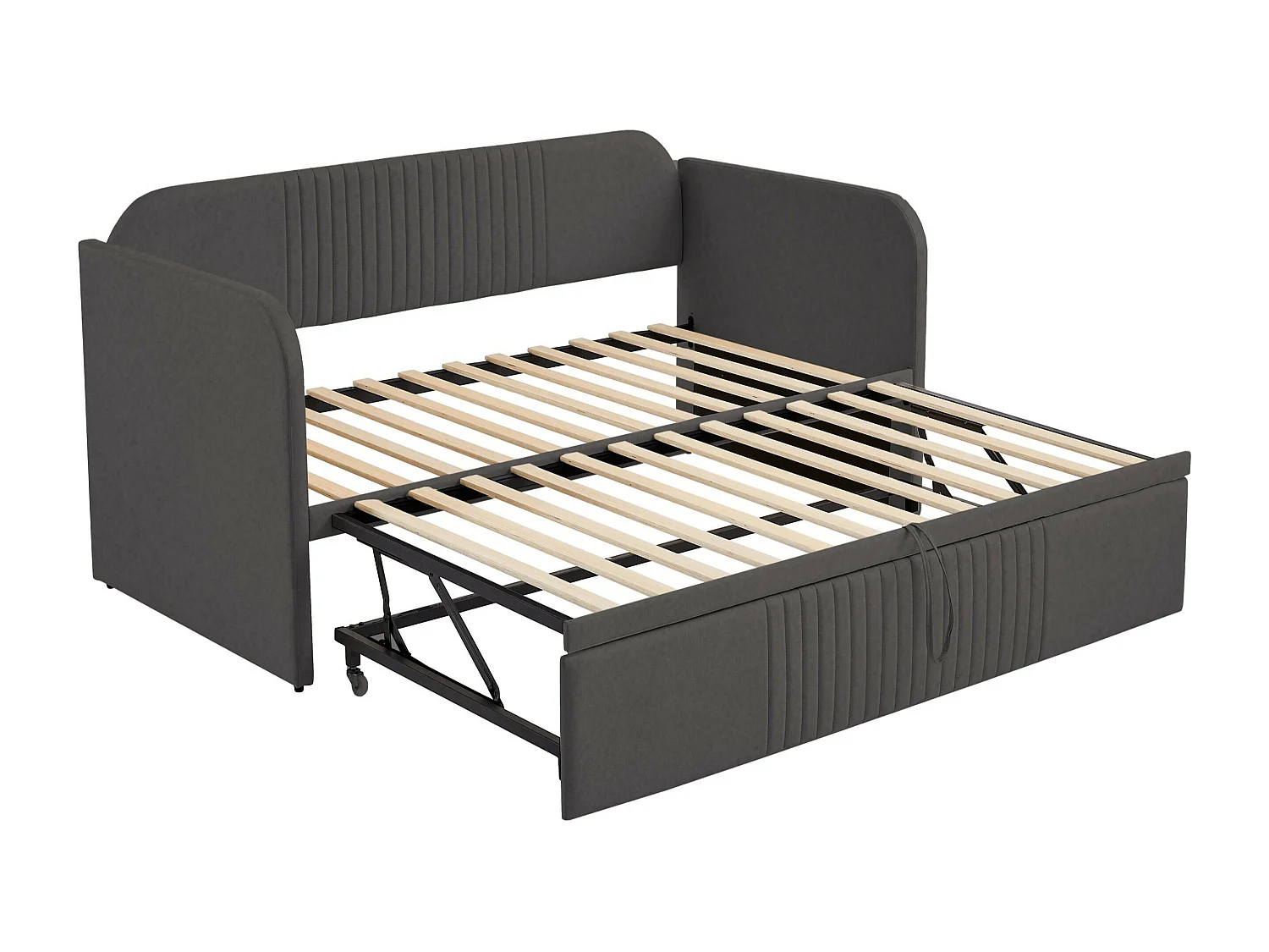 Lit gigogne 90/180x190 cm - Lit adulte avec sommier à lattes en bois - lin gris - sans matelas