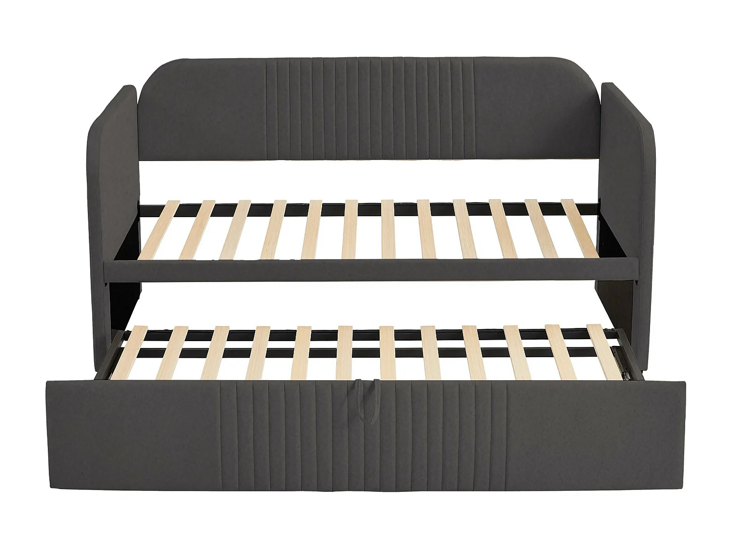 Lit gigogne 90/180x190 cm - Lit adulte avec sommier à lattes en bois - lin gris - sans matelas