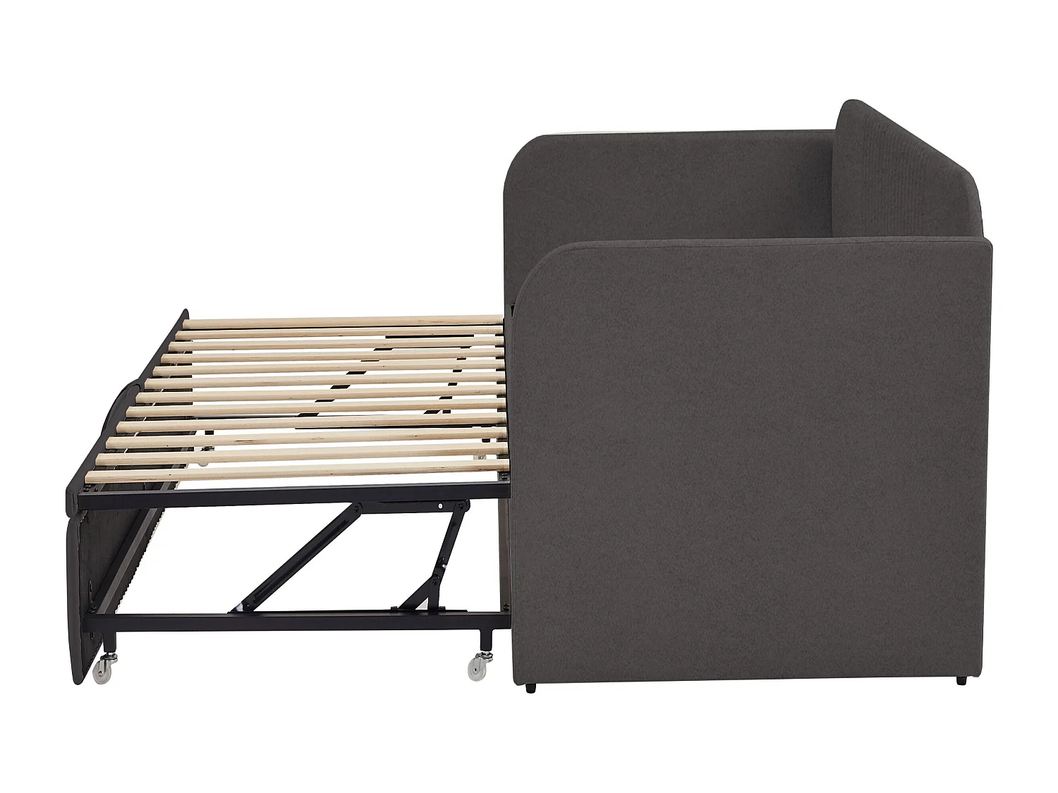Lit gigogne 90/180x190 cm - Lit adulte avec sommier à lattes en bois - lin gris - sans matelas