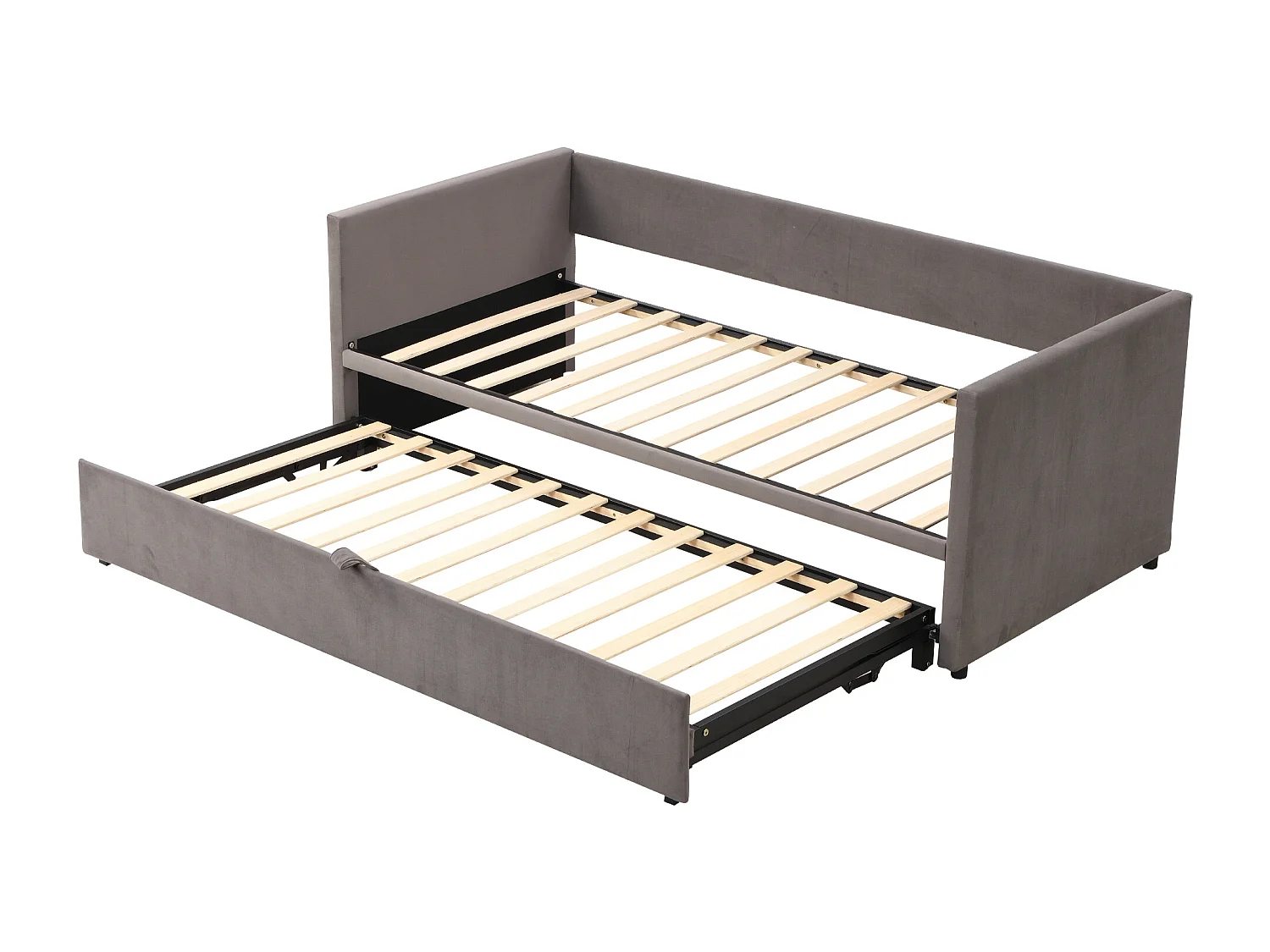 Lit enfant gigogne 90/180x200 cm gris en velours, lit adultes/enfant, multifonctionnel, sans matelas