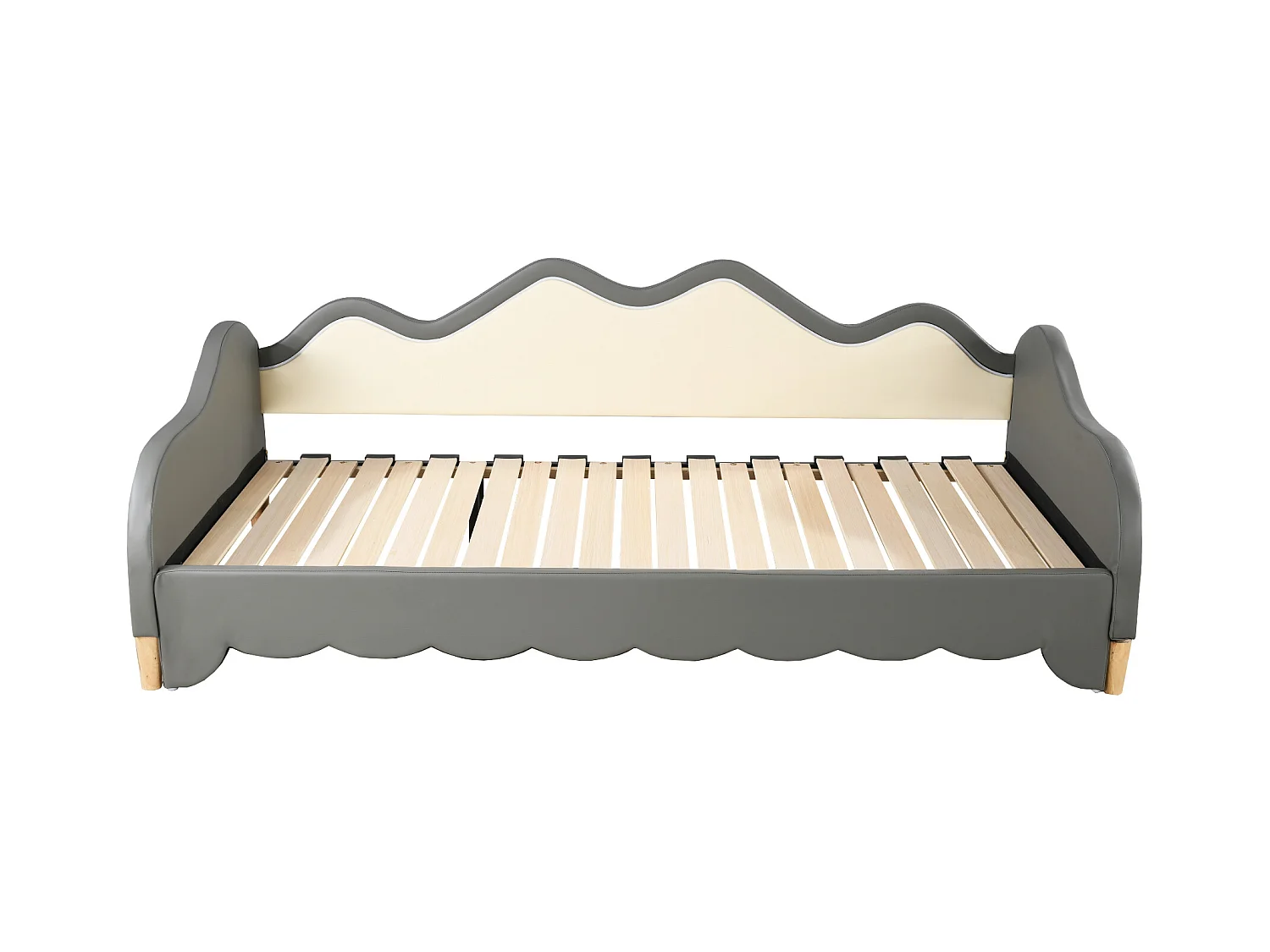 Lit gigogne enfant 90(180)x190cm avec éclairage LED, multifonction 2 en 1, lit enfant en similicuir, gris, sans matelas