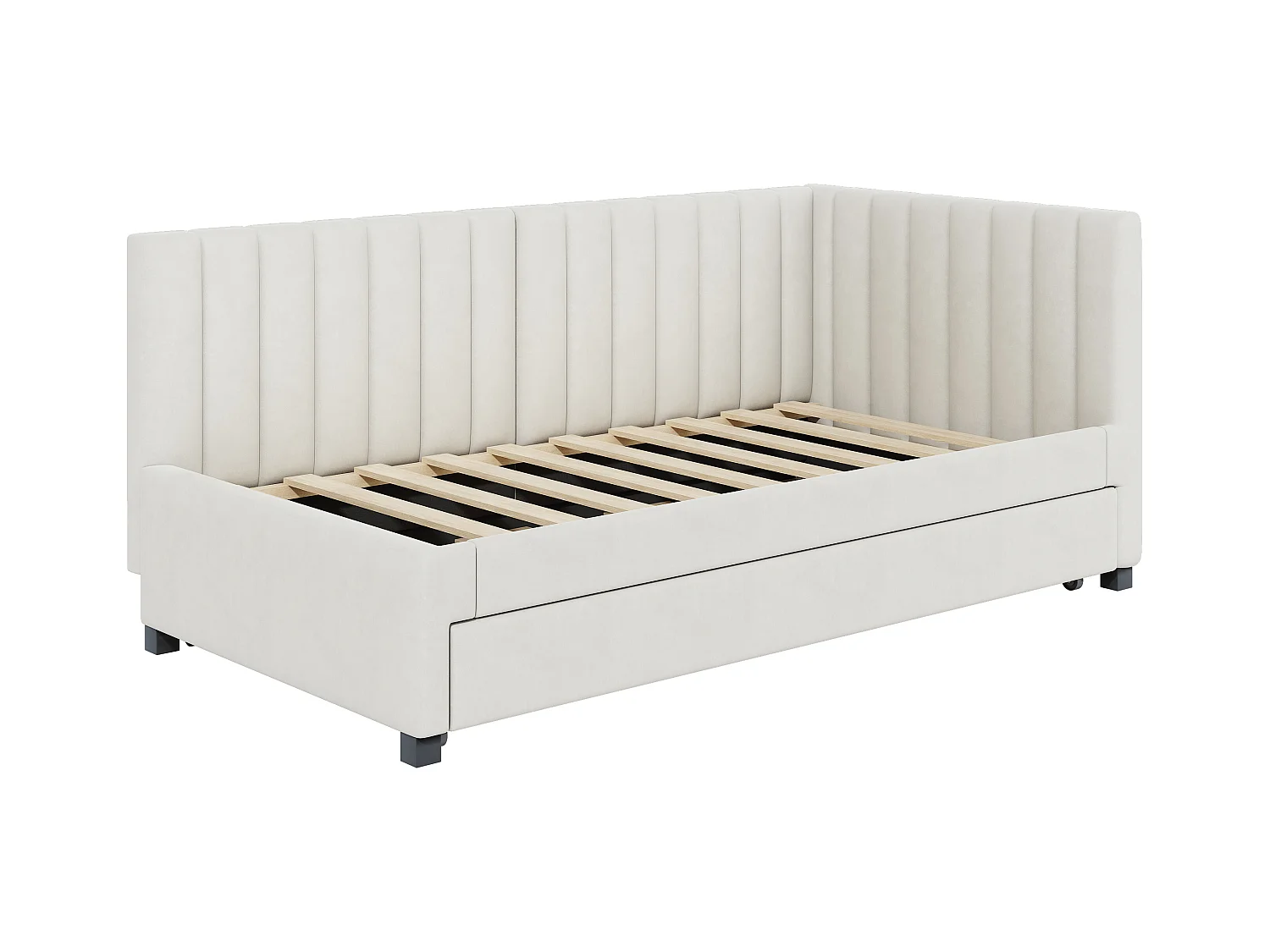 Lit enfant 90x200cm avec lit gigogne 90x190cm beige, flanelle, sans matelas
