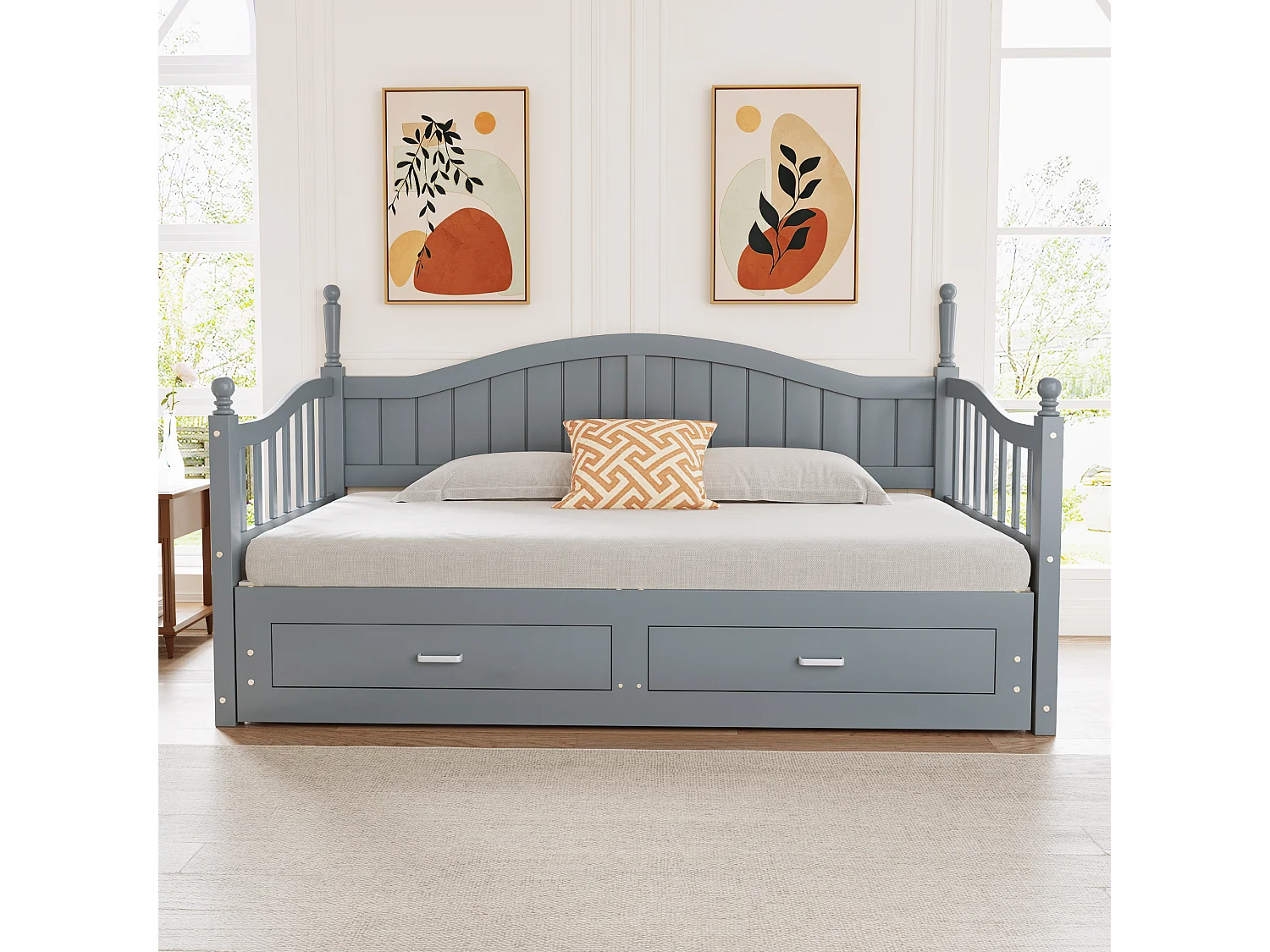 Letto per bambini 90/180x190 cm, letto estraibile con 2 cassetti, pino, letto multifunzionale, grigio
