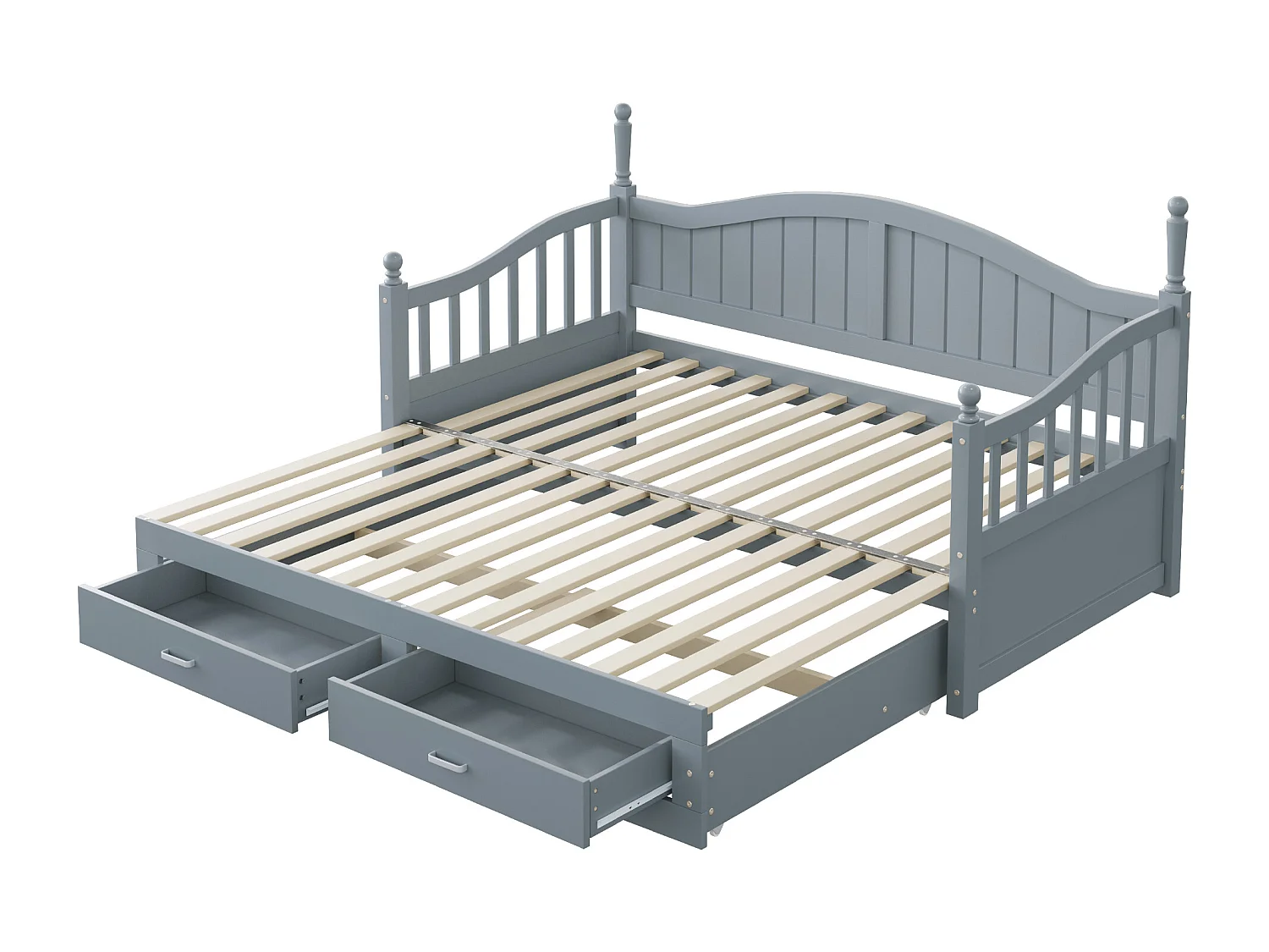 Letto per bambini 90/180x190 cm, letto estraibile con 2 cassetti, pino, letto multifunzionale, grigio