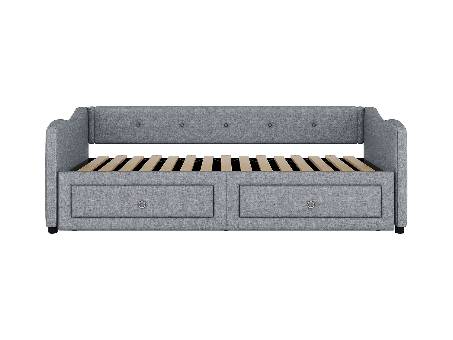 Lit enfant 90x200 cm convertible en lit adulte 180x200cm avec 2 tiroirs de rangement, lin, sans matelas, gris