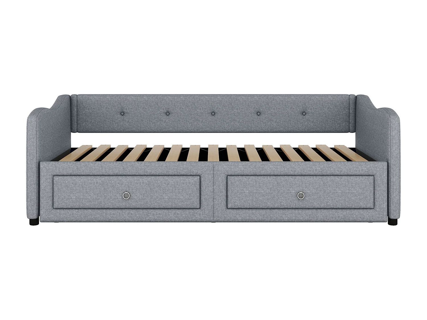 Lit enfant 90x200 cm convertible en lit adulte 180x200cm avec 2 tiroirs de rangement, lin, sans matelas, gris