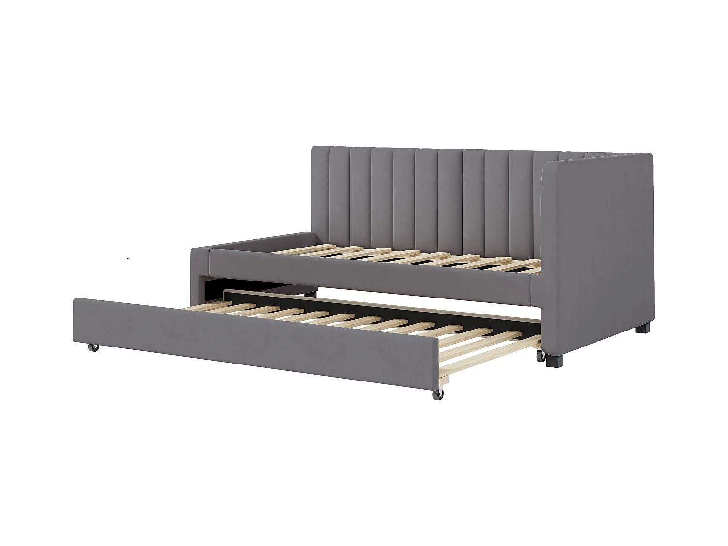 Lit enfant 90x200cm avec lit gigogne 90x190cm gris, flanelle, sans matelas