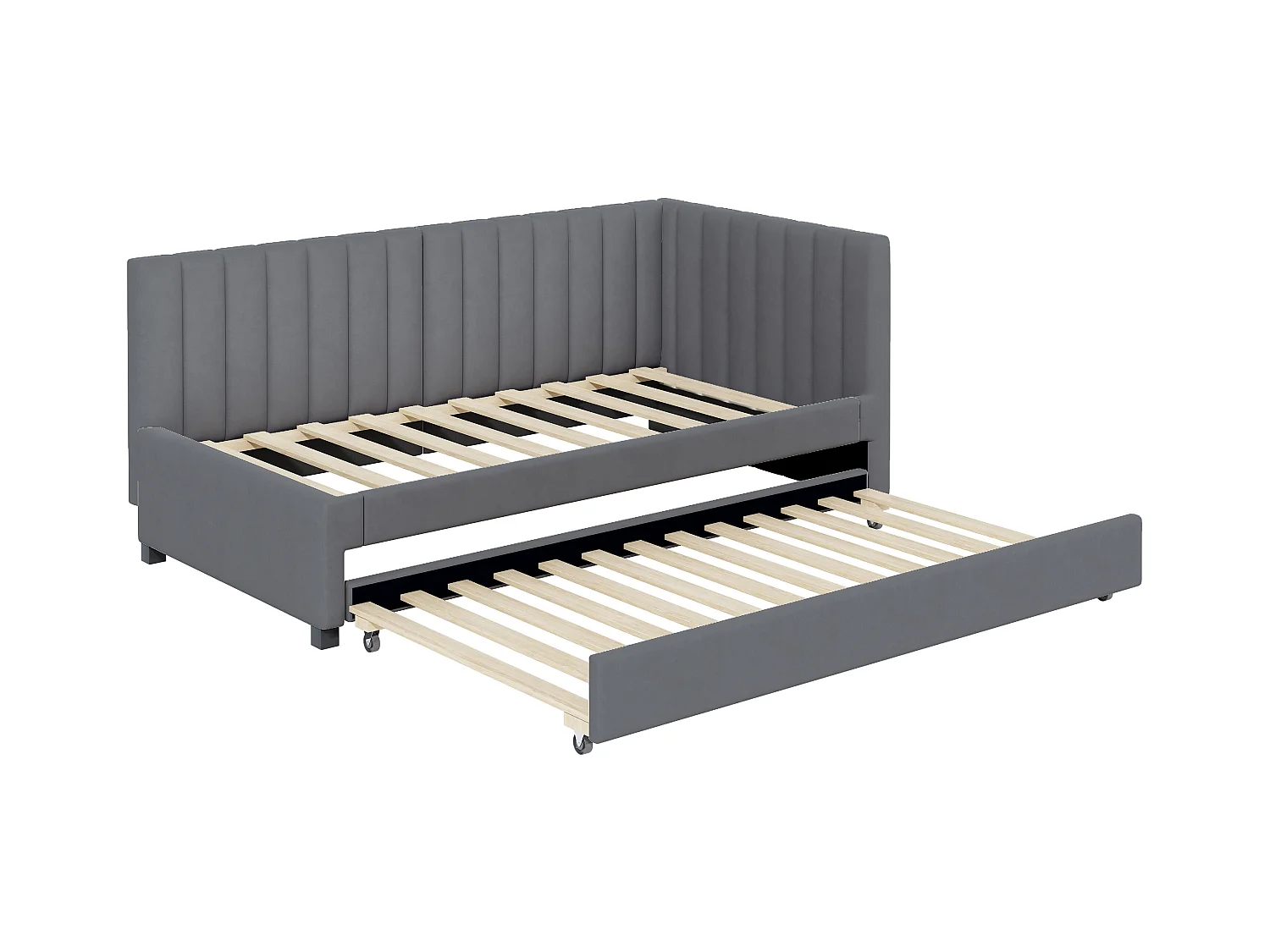 Lit enfant 90x200cm avec lit gigogne 90x190cm gris, flanelle, sans matelas