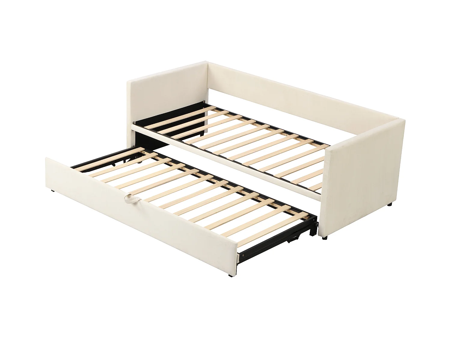 Lit enfant 90/180x200 cm beige en velours, avec lit gigogne, multifonctionnel, sans matelas