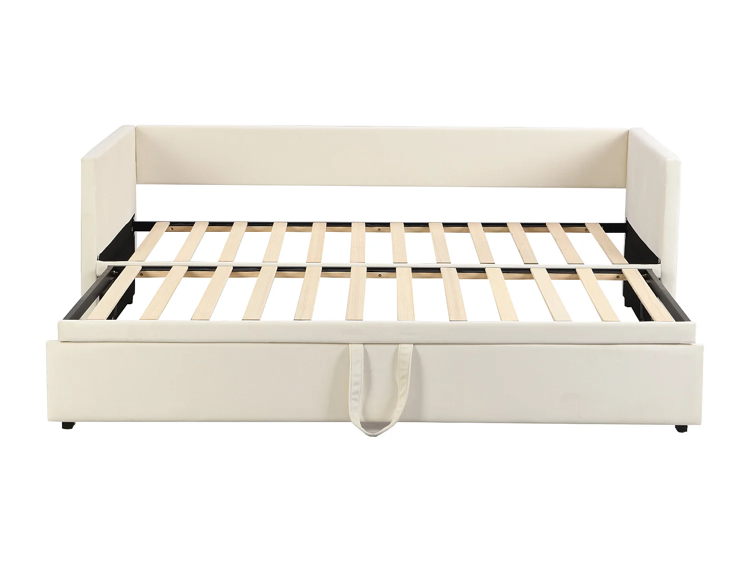 Lit enfant 90/180x200 cm beige en velours, avec lit gigogne, multifonctionnel, sans matelas