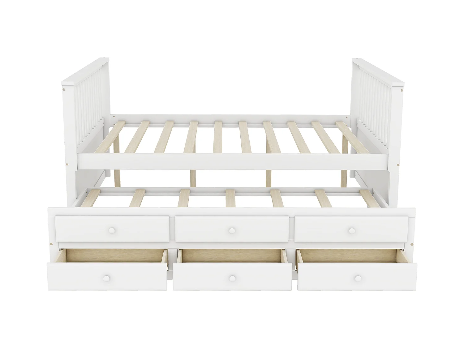 Lit enfant 140x200cm avec lit gigogne 90x190cm, avec 3 tiroirs de rangement, en bois, blanc, sans matelas