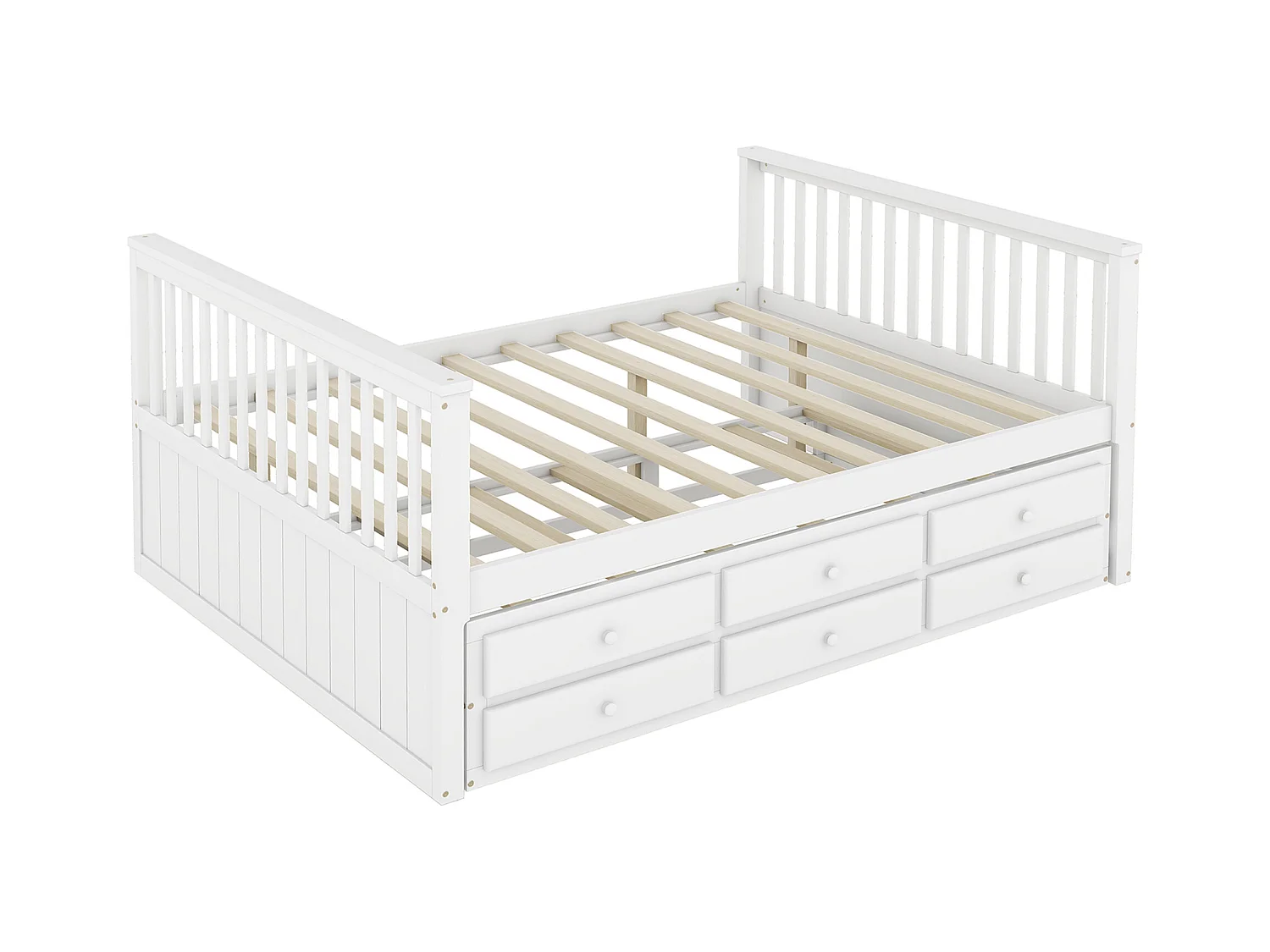Lit enfant 140x200cm avec lit gigogne 90x190cm, avec 3 tiroirs de rangement, en bois, blanc, sans matelas
