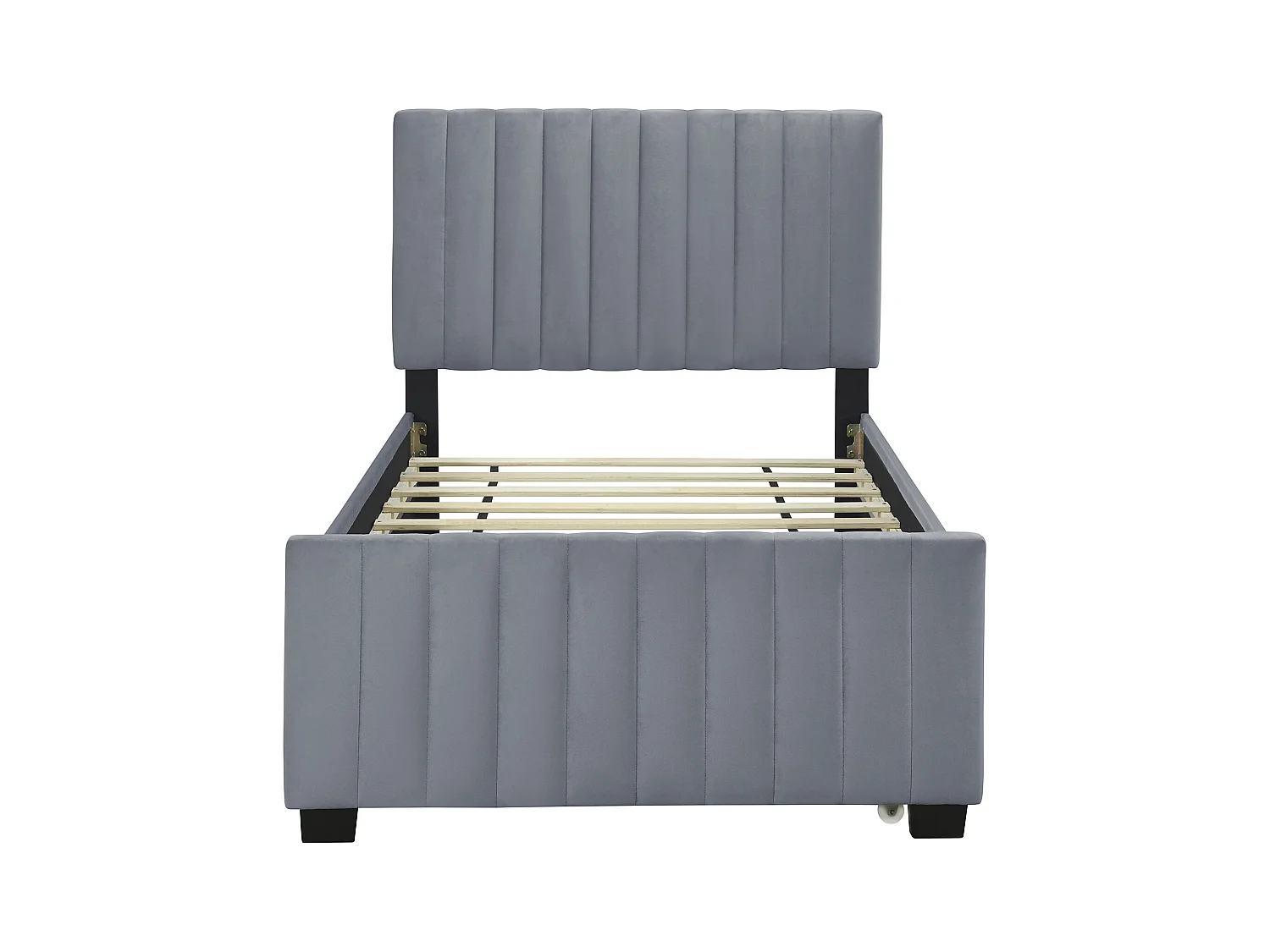 Lit adulte simple 90x190 cm gris en velours, lit enfant avec lit gigogne, sans matelas