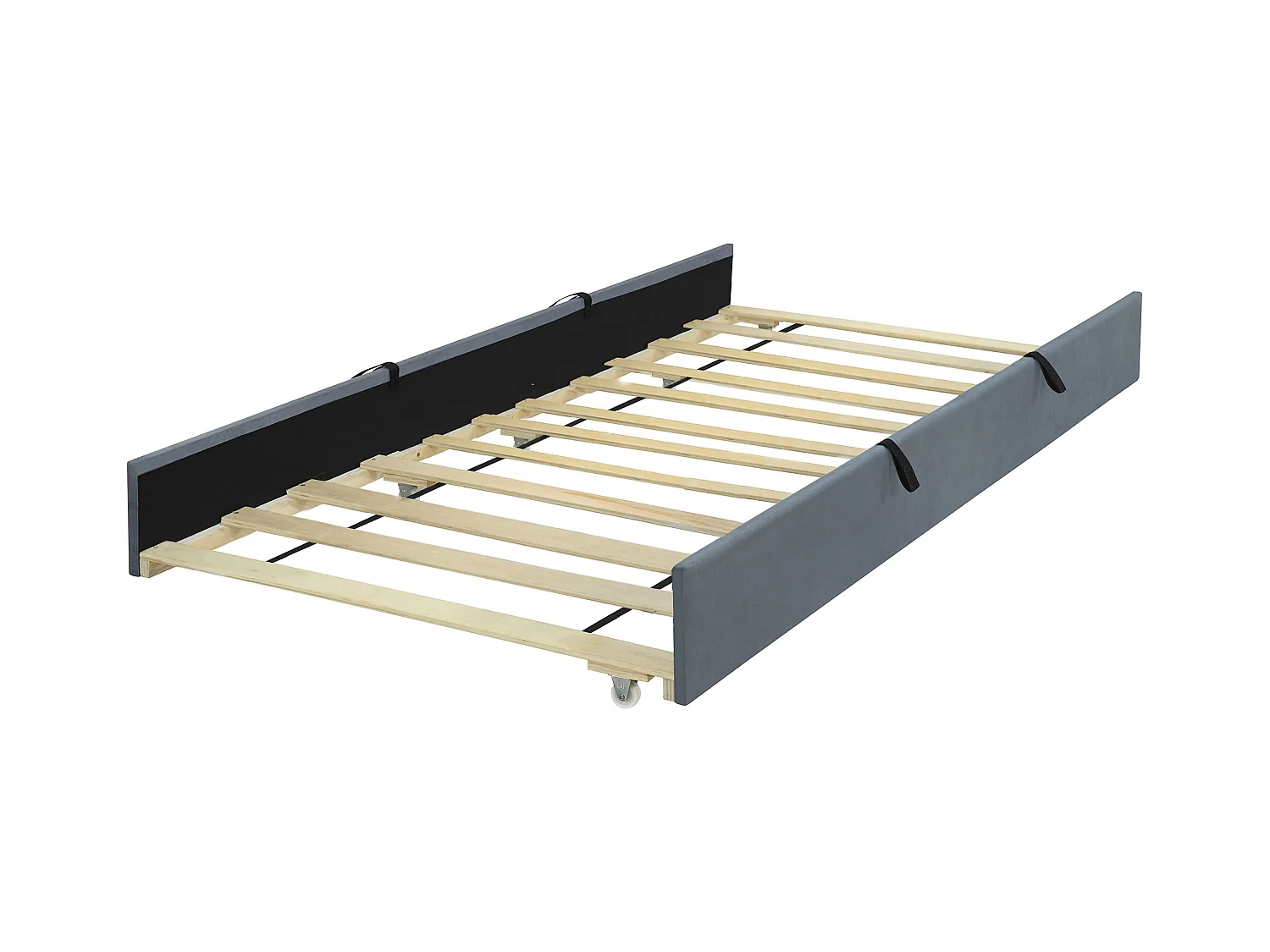 Lit adulte simple 90x190 cm gris en velours, lit enfant avec lit gigogne, sans matelas