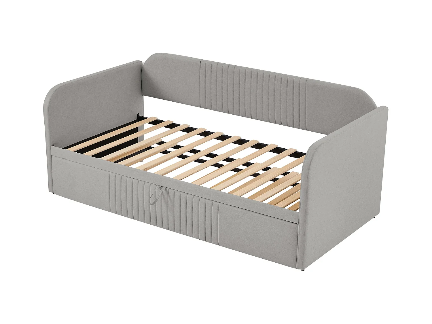 Cama nido 90/180x190 cm - Cama tapizada con somier de láminas de madera - lino gris claro - sin colchón