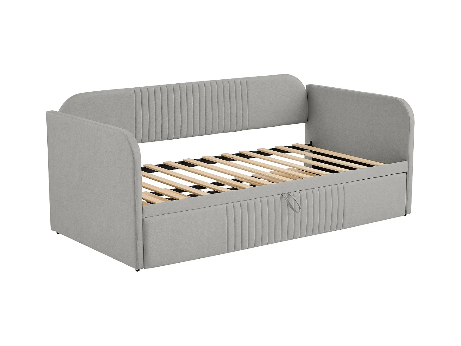 Cama nido 90/180x190 cm - Cama tapizada con somier de láminas de madera - lino gris claro - sin colchón