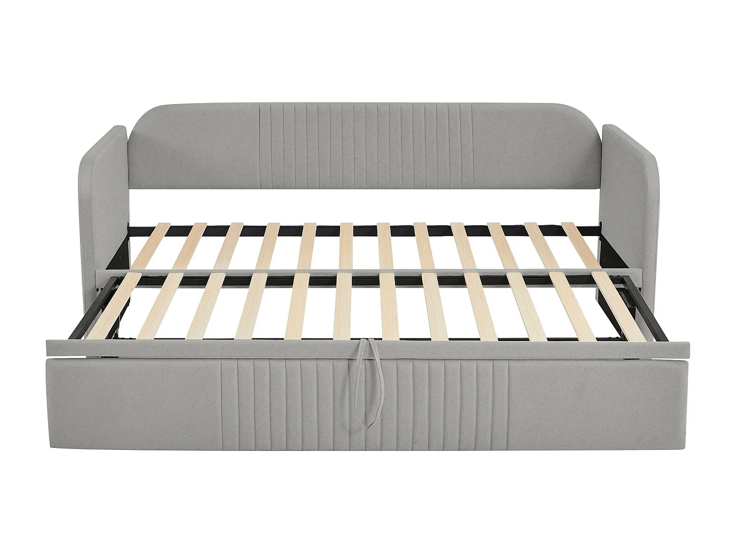 Cama nido 90/180x190 cm - Cama tapizada con somier de láminas de madera - lino gris claro - sin colchón