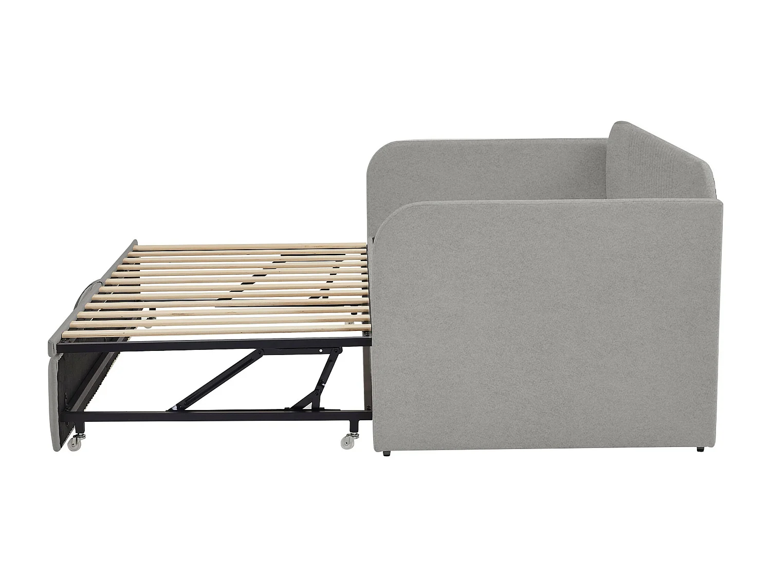 Cama nido 90/180x190 cm - Cama tapizada con somier de láminas de madera - lino gris claro - sin colchón