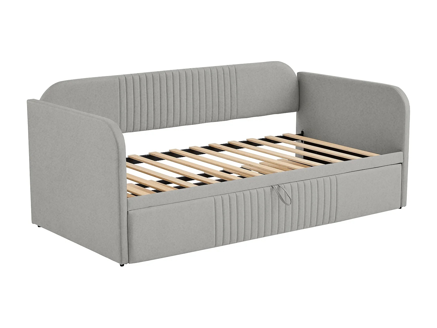 Cama nido 90/180x190 cm - Cama tapizada con somier de láminas de madera - lino gris claro - sin colchón