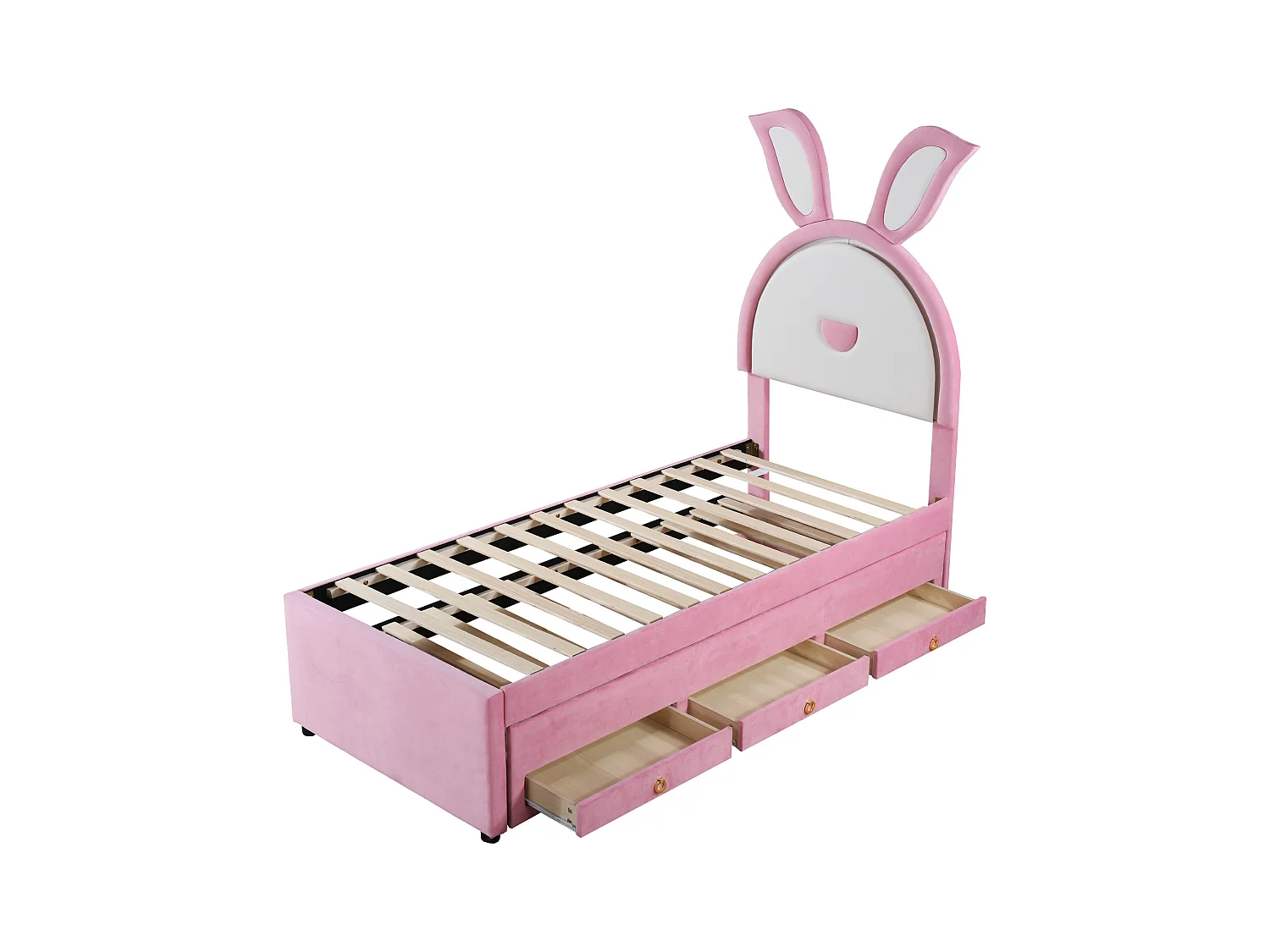 Lit enfant 90x200 cm avec lumière LED coloré+tiroirs, avec lit gigogne 90x190, multifonctionnel, rose, sans matelas