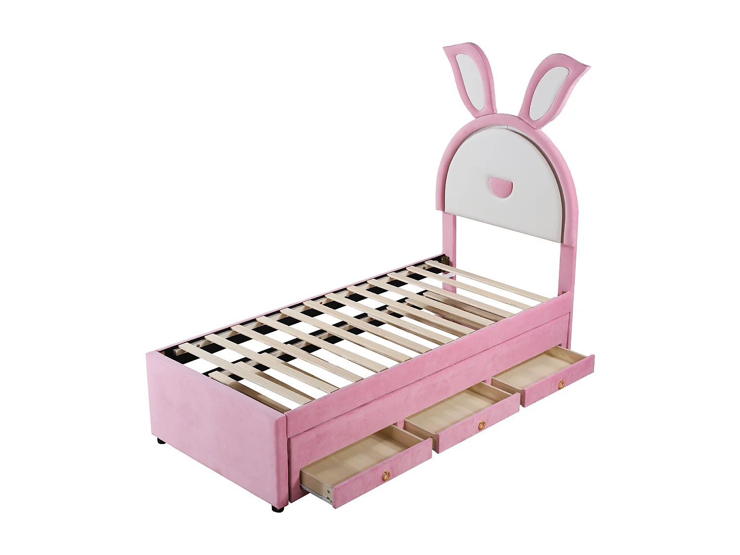 Lit enfant 90x200 cm avec lumière LED coloré+tiroirs, avec lit gigogne 90x190, multifonctionnel, rose, sans matelas