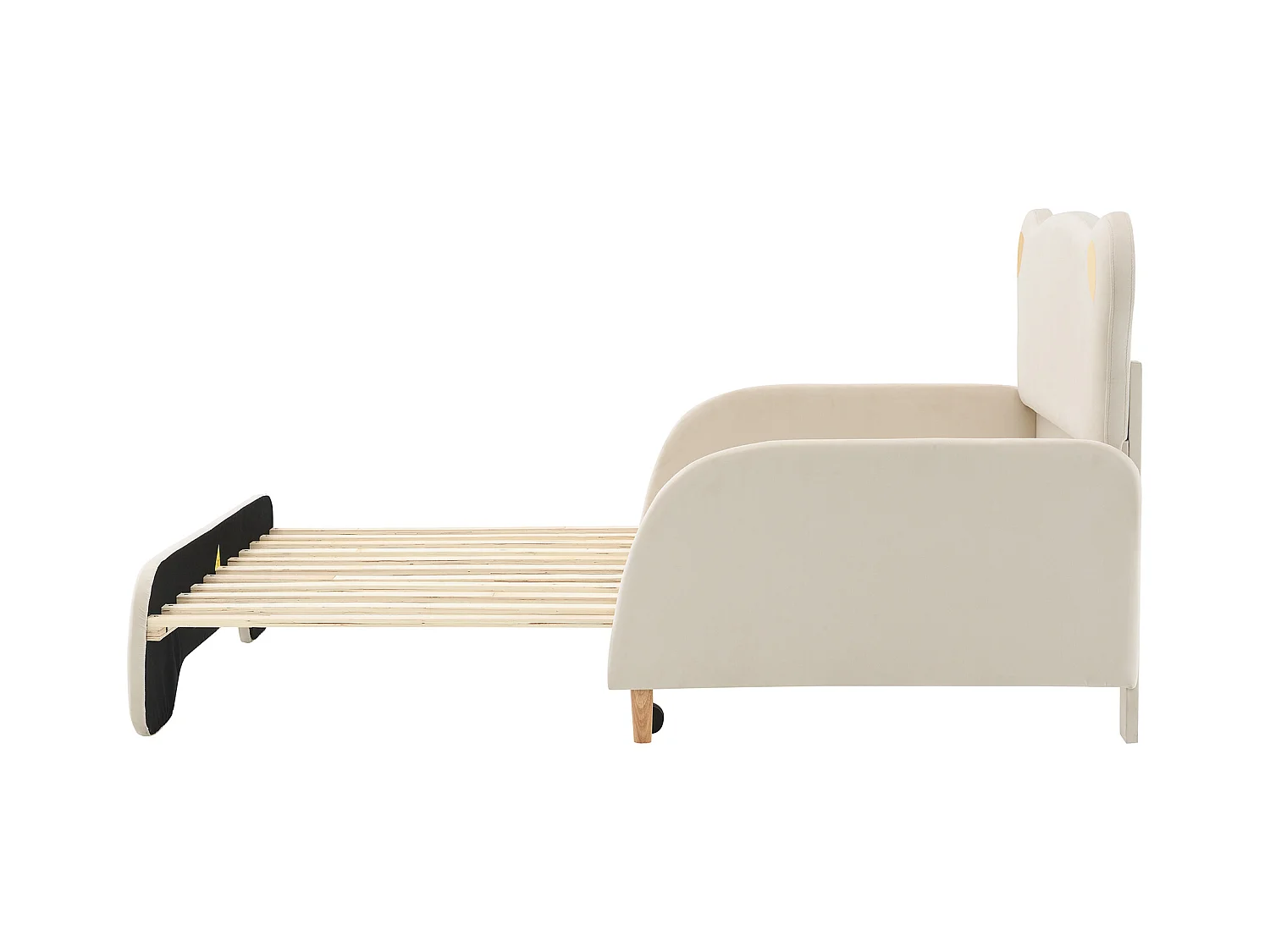 Lit enfant 140x110/200cm convertible en forme d'ours, velours beige, Lit adulte, sans matelas