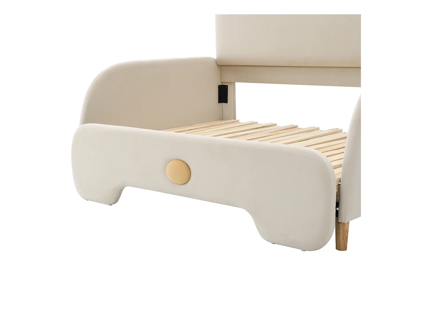Lit enfant 140x110/200cm convertible en forme d'ours, velours beige, Lit adulte, sans matelas