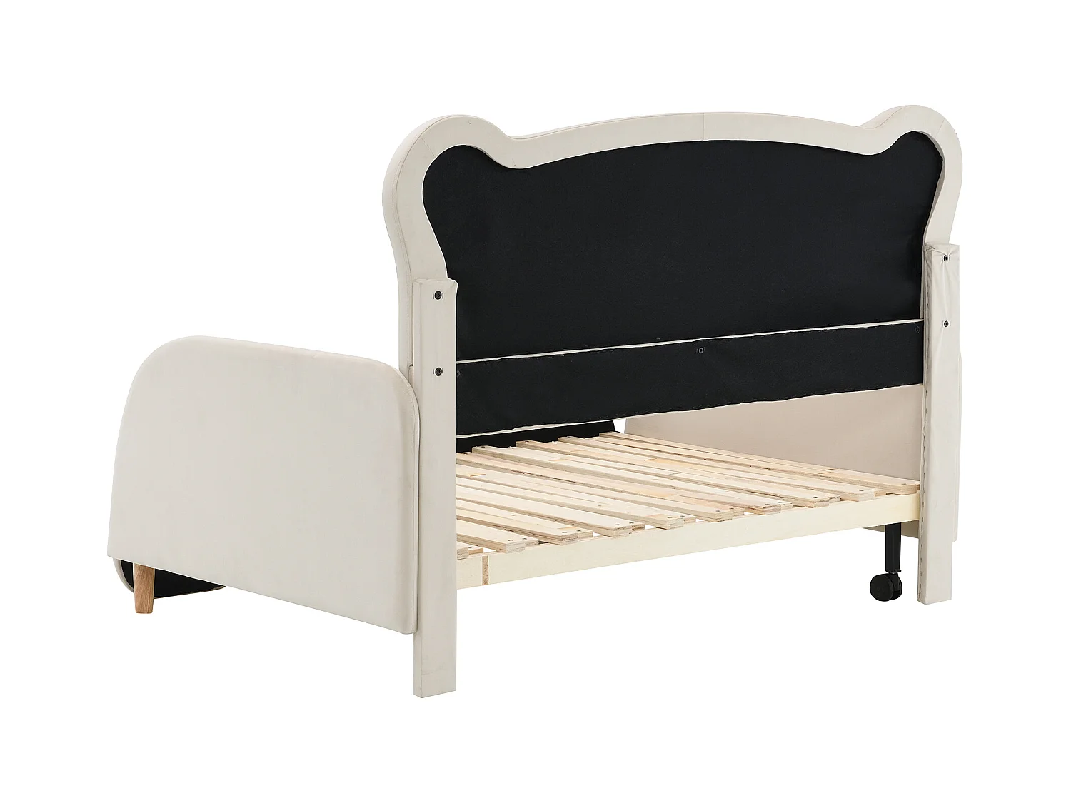 Lit enfant 140x110/200cm convertible en forme d'ours, velours beige, Lit adulte, sans matelas