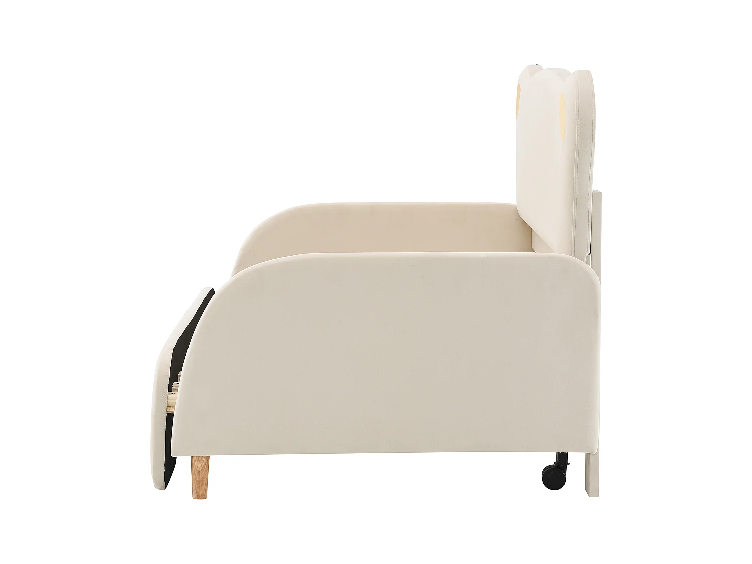 Lit enfant 140x110/200cm convertible en forme d'ours, velours beige, Lit adulte, sans matelas