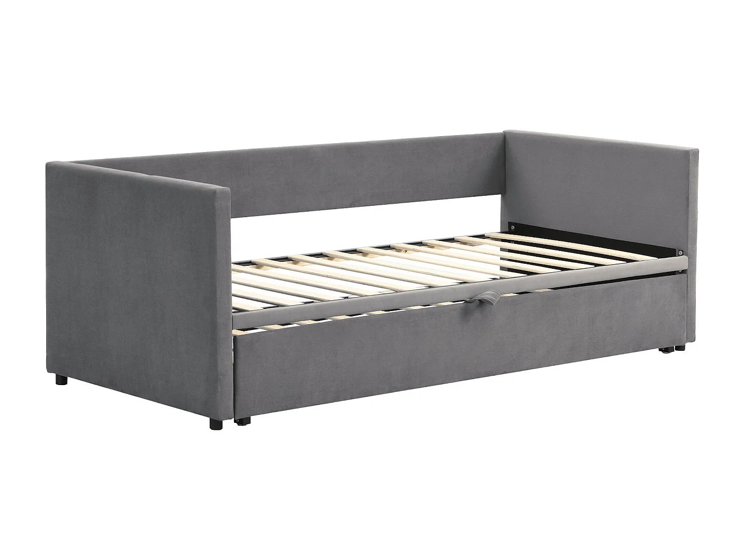 Lit enfant gigogne 90/180x200 cm gris clair en velours, lit adultes/enfant, multifonctionnel, sans matelas