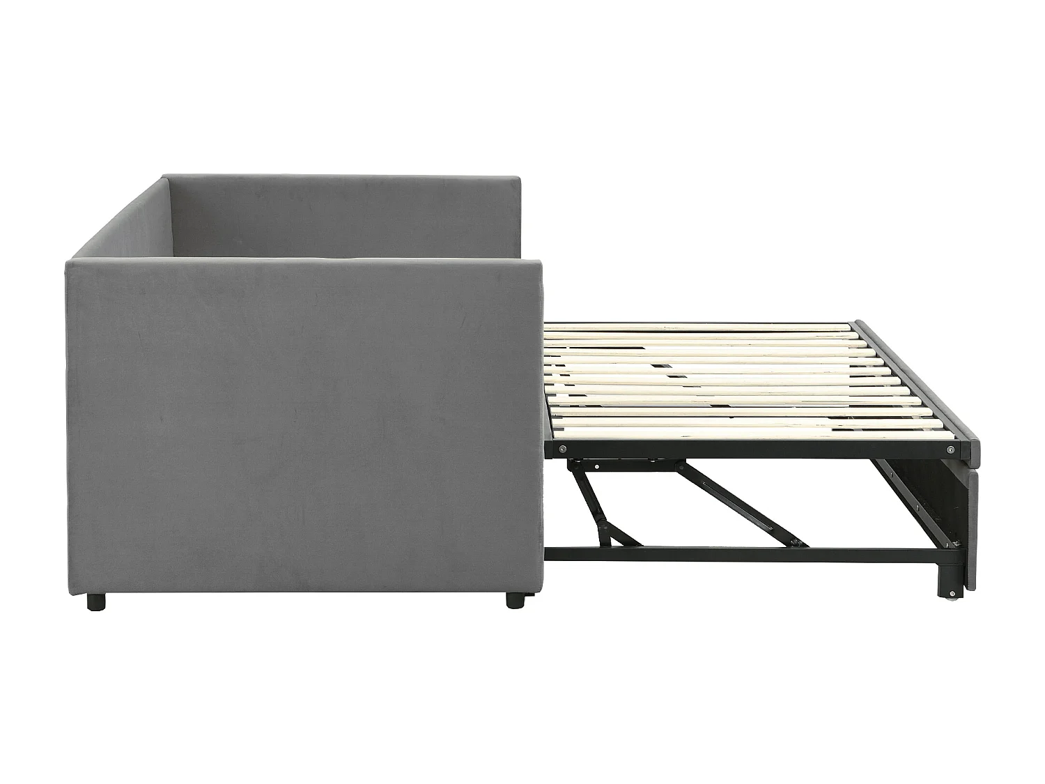 Lit enfant gigogne 90/180x200 cm gris clair en velours, lit adultes/enfant, multifonctionnel, sans matelas