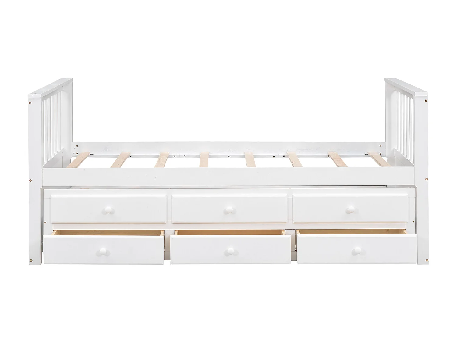 Lit enfant 90x200cm avec lit gigogne 90x190cm, avec 3 tiroirs de rangement, en bois, blanc, sans matelas