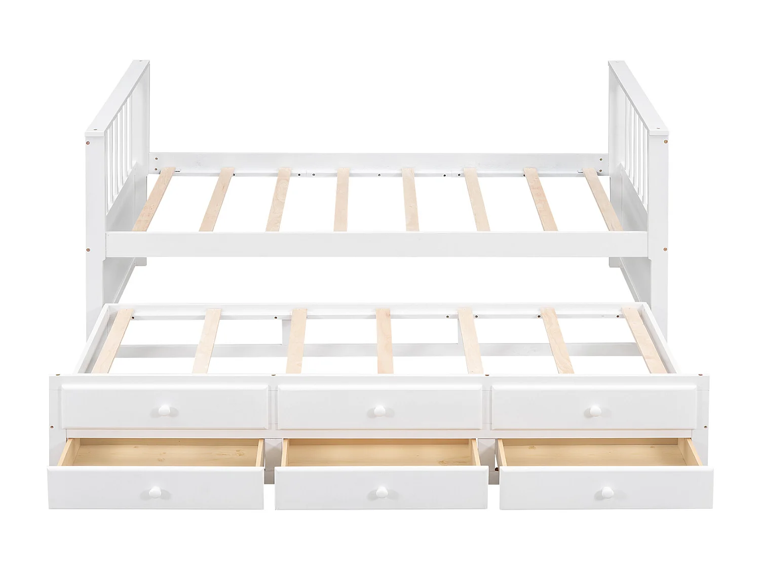 Lit enfant 90x200cm avec lit gigogne 90x190cm, avec 3 tiroirs de rangement, en bois, blanc, sans matelas