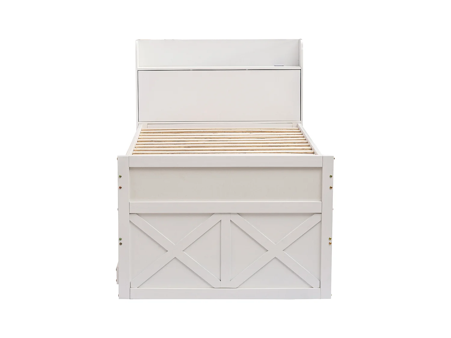 Lit enfant  90x190 cm en bois avec USB, avec lit gigogne et tiroirs, tête de lit de rangement, blanc, sans matelas