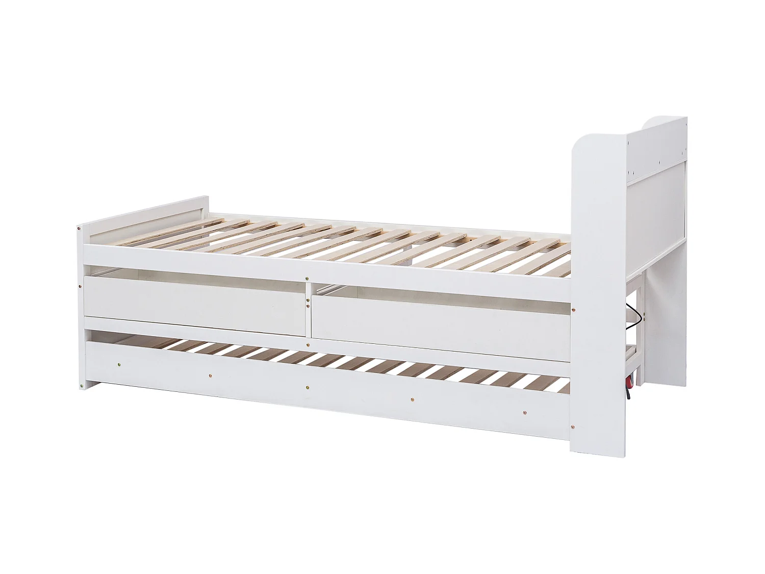 Lit enfant  90x190 cm en bois avec USB, avec lit gigogne et tiroirs, tête de lit de rangement, blanc, sans matelas