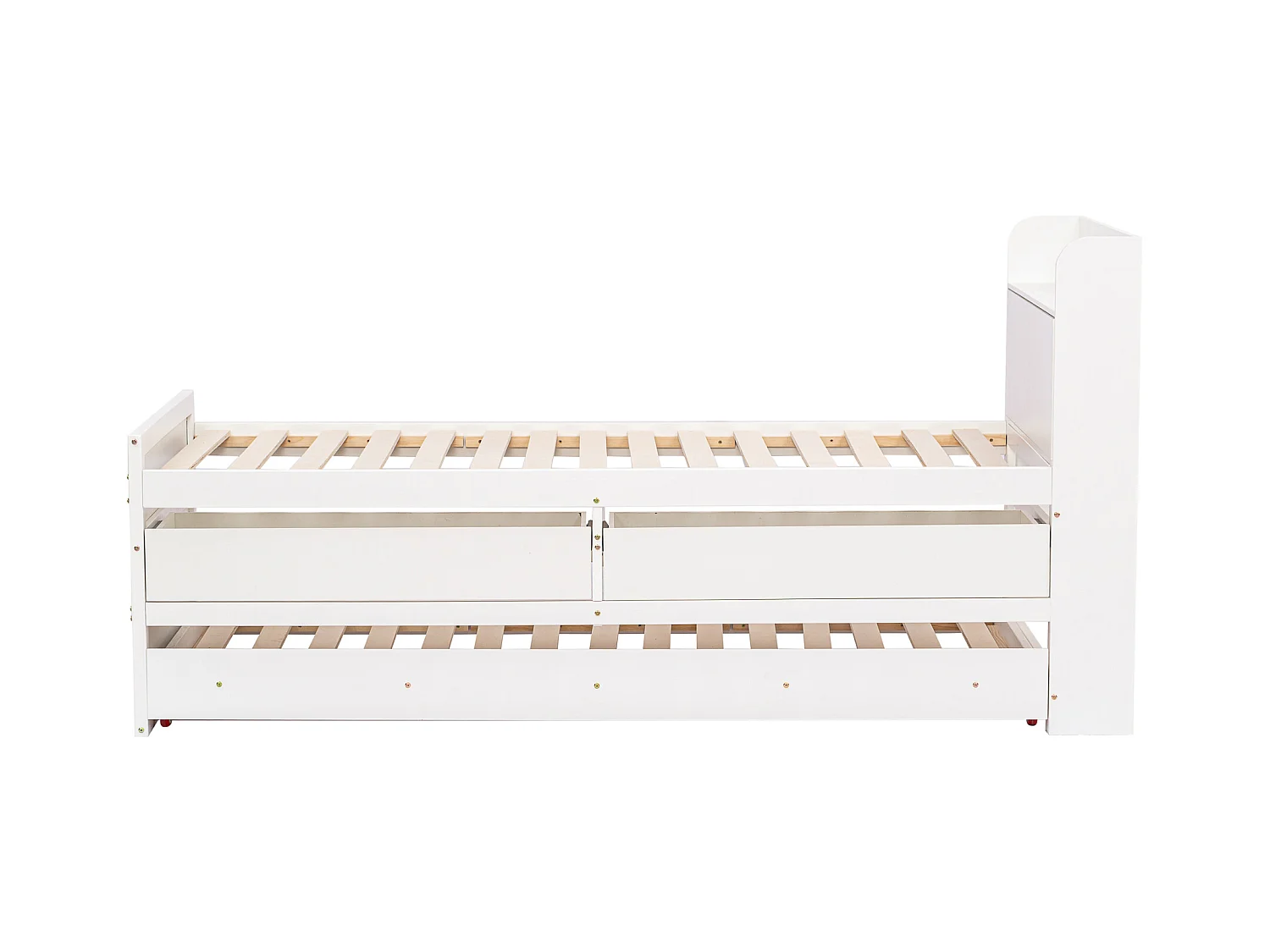 Lit enfant  90x190 cm en bois avec USB, avec lit gigogne et tiroirs, tête de lit de rangement, blanc, sans matelas