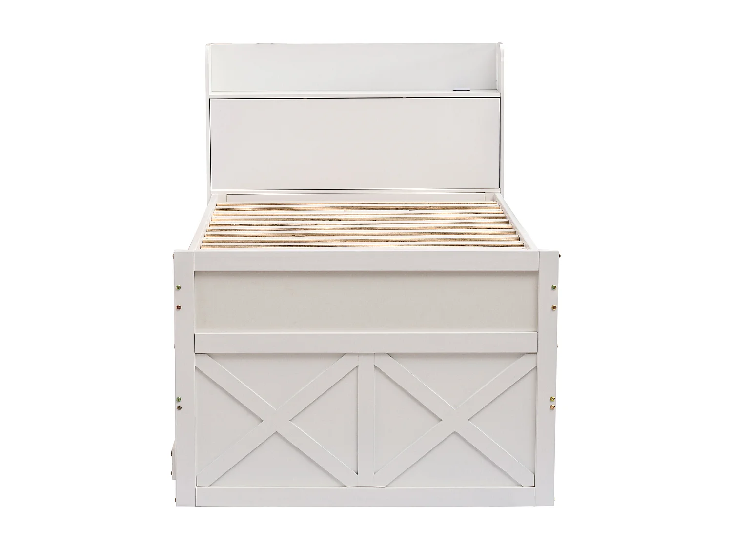 Lit enfant  90x190 cm en bois avec USB, avec lit gigogne et tiroirs, tête de lit de rangement, blanc, sans matelas