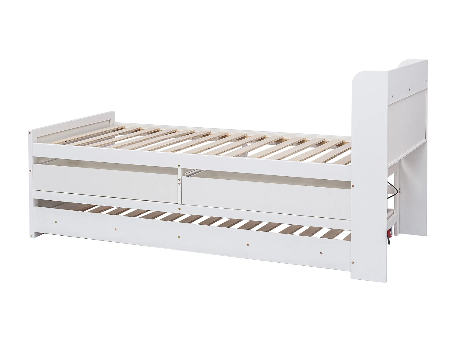 Lit enfant  90x190 cm en bois avec USB, avec lit gigogne et tiroirs, tête de lit de rangement, blanc, sans matelas