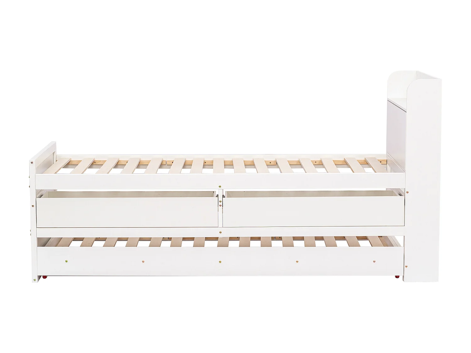Lit enfant  90x190 cm en bois avec USB, avec lit gigogne et tiroirs, tête de lit de rangement, blanc, sans matelas