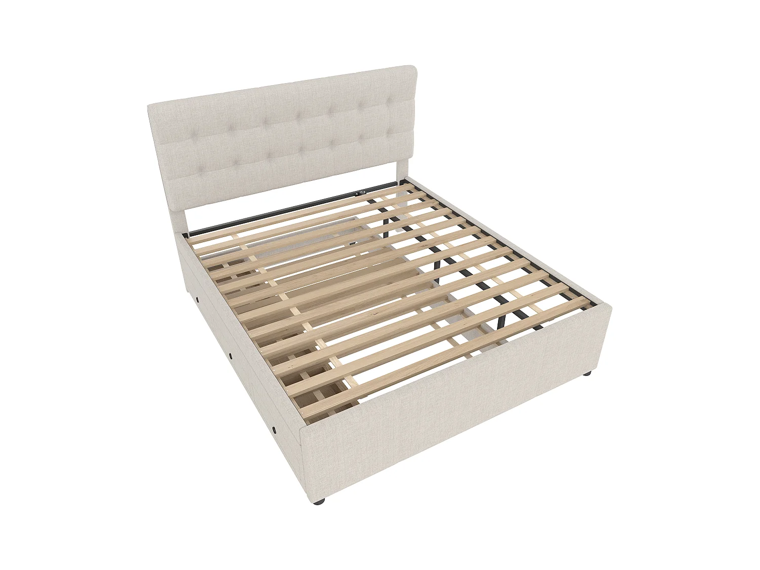 Lit adulte rembourré 140x200cm en lin avec 3 tiroirs, avec lit gigogne 90x190cm beige, tête de lit réglable, sans matelas