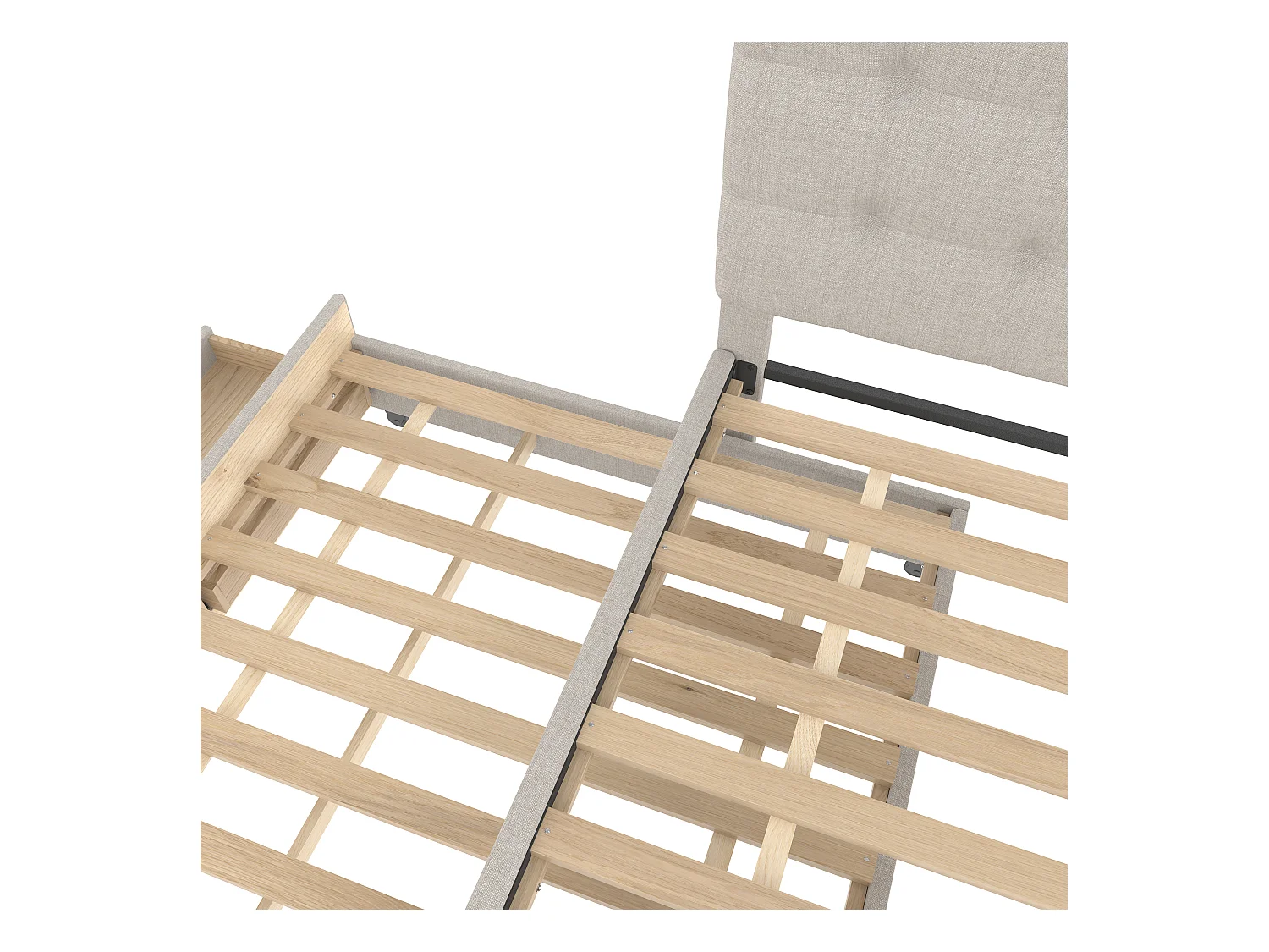 Lit adulte rembourré 140x200cm en lin avec 3 tiroirs, avec lit gigogne 90x190cm beige, tête de lit réglable, sans matelas