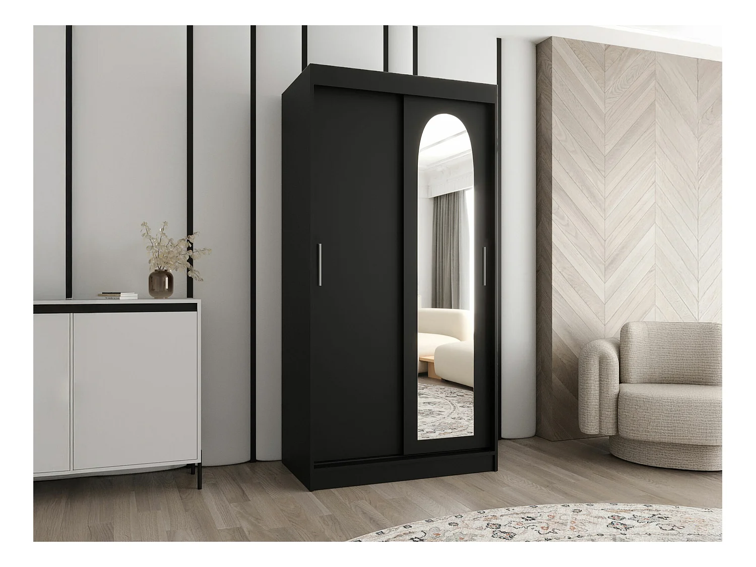 Armario Hartford 505, Negro, 200x100x62cm, Puertas de armario: Correderas