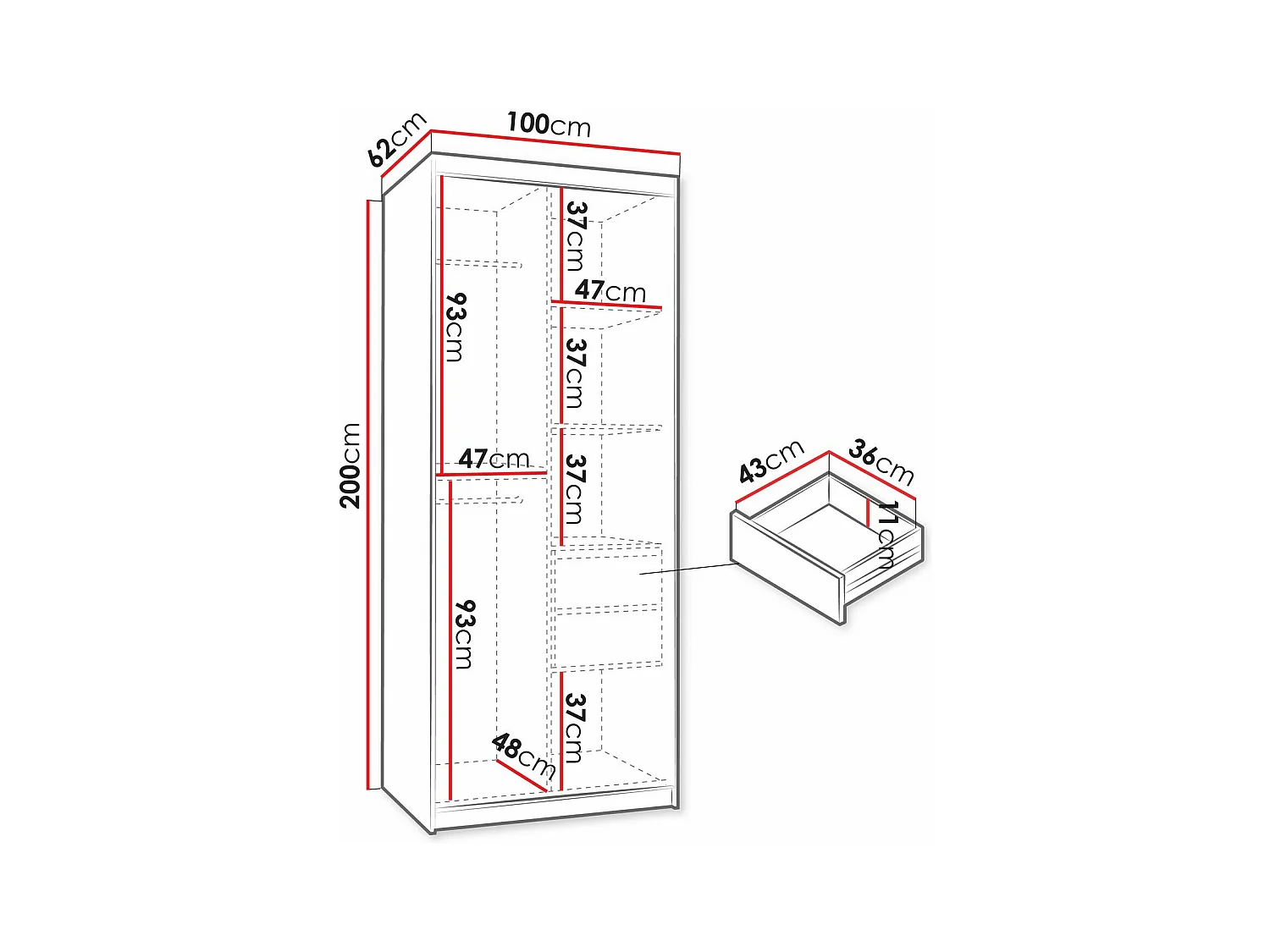Armario Hartford 505, Negro, 200x100x62cm, Puertas de armario: Correderas